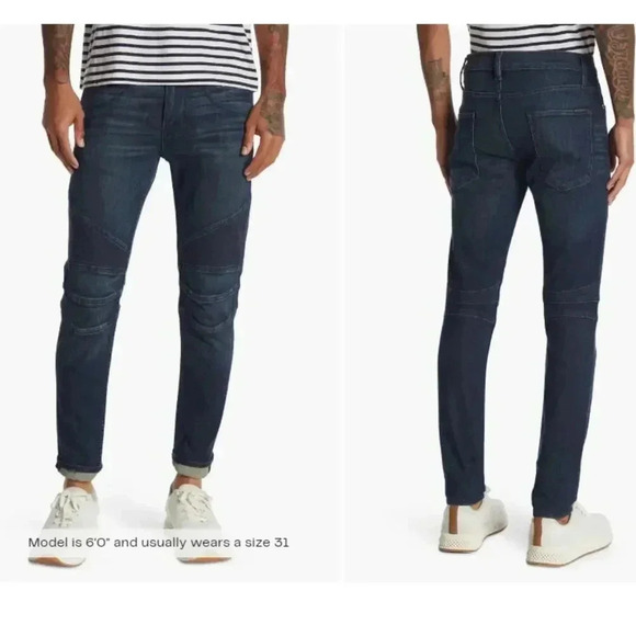 Hudson Mens Ethan Biker Skinny Jeans Sz 31X33 in Hatch Dark Blue Faded Whisker - Picture 1 of 8